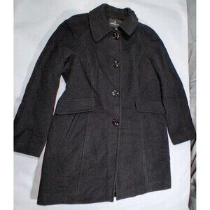London Fog Wool Blend Size L Black Long Coat Women Stylish Cut Modern